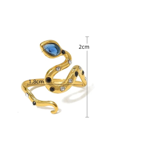 3/$35 14K Gold Plated Open Ring Snake Blue Black Gemstone Steel Cubic Zirconia - Picture 7 of 7